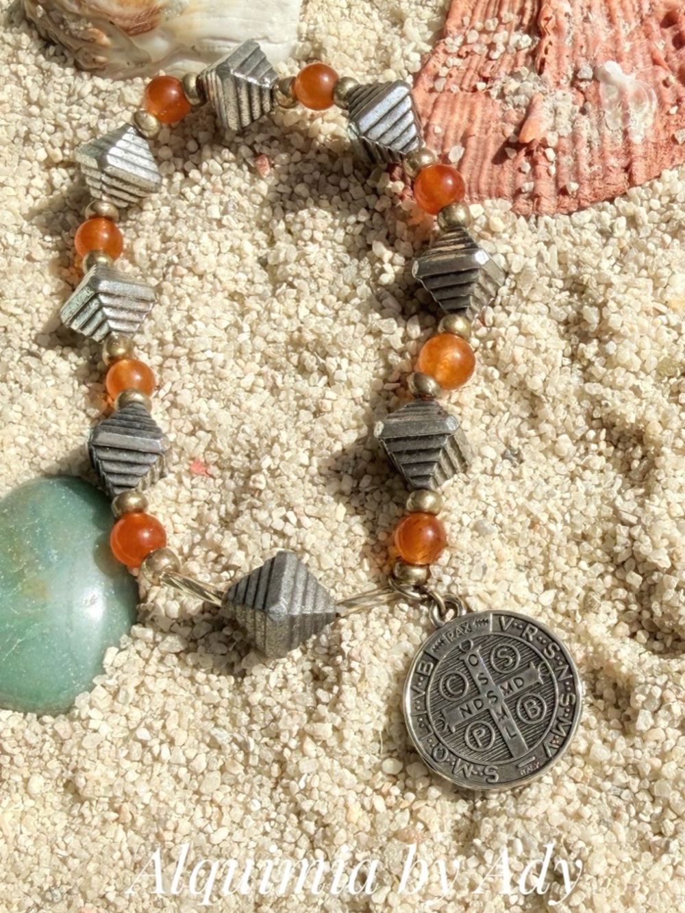 Alquimia Orange Agate Bead Bracelet with Silver-Tone Medallion - Picture 2 of 2